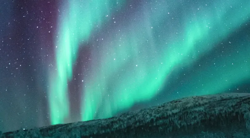 Illustration of the northern lights over an Icelandic landscape